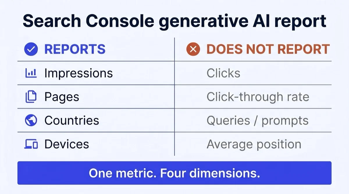 Der Bericht zur generativen KI-Leistung in der Google Search Console mit Impressionen aus KI-Übersichten und KI-Modus