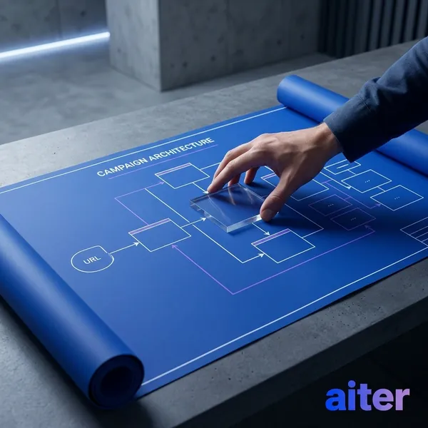 A hand tracing a blueprint of a campaign on a concrete table